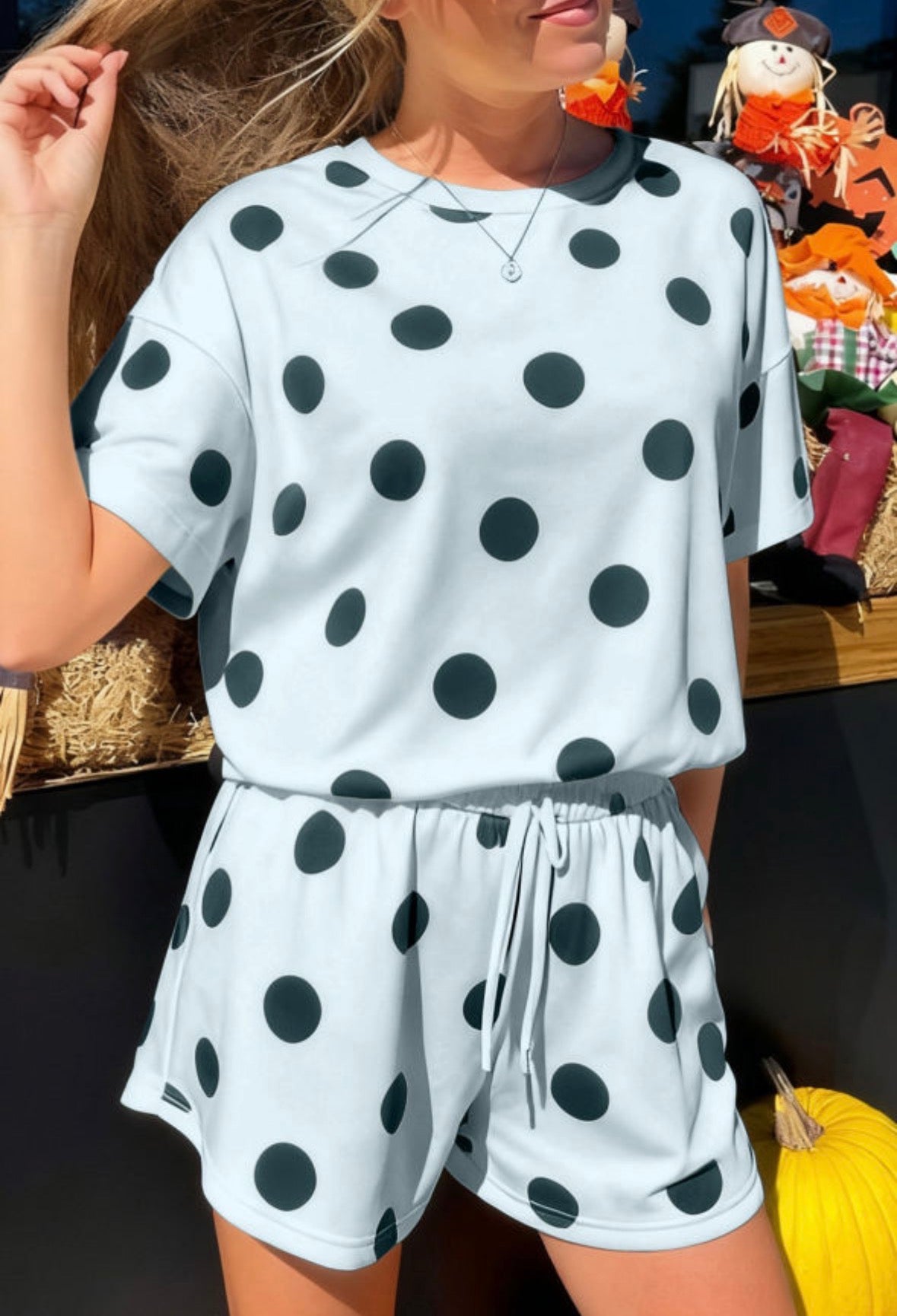 Light blue polka dot short set