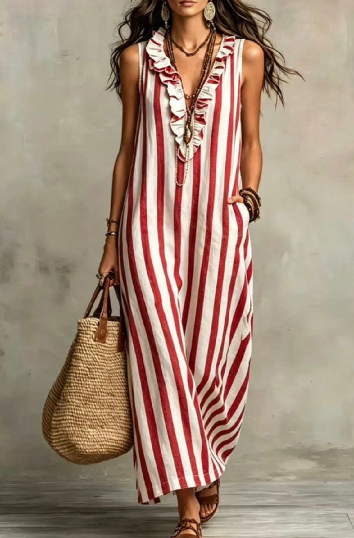 Red and white striped maxi