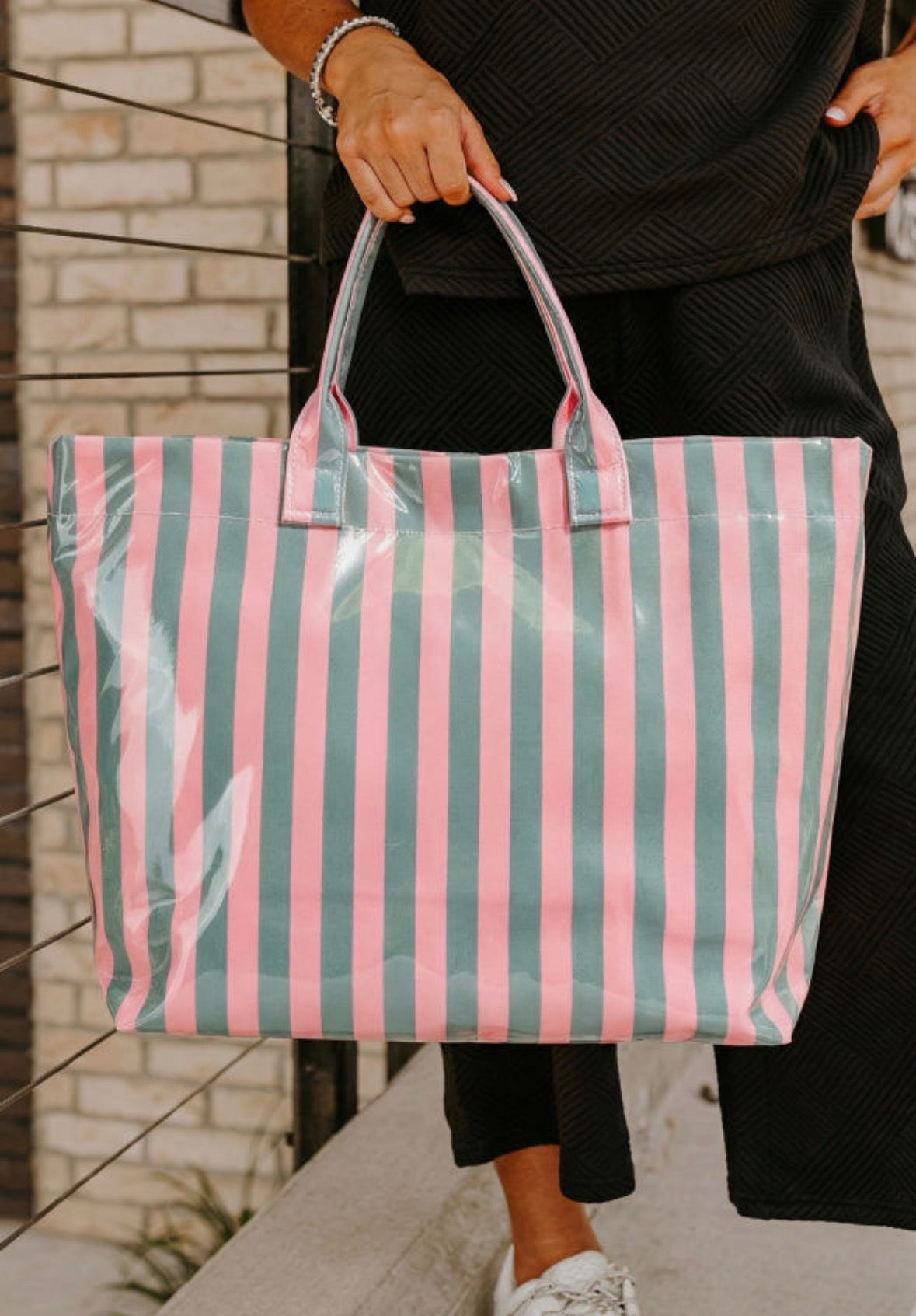 Pink and gray tote