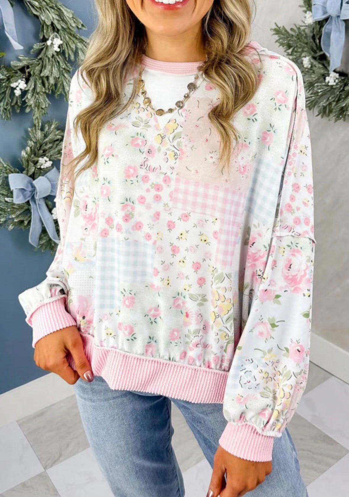 Pink floral sweatshirt