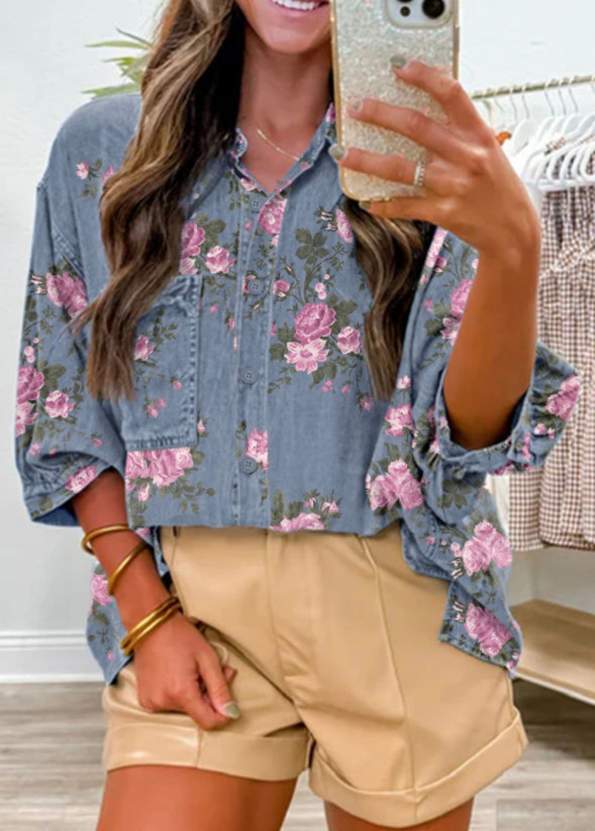 Floral denim top