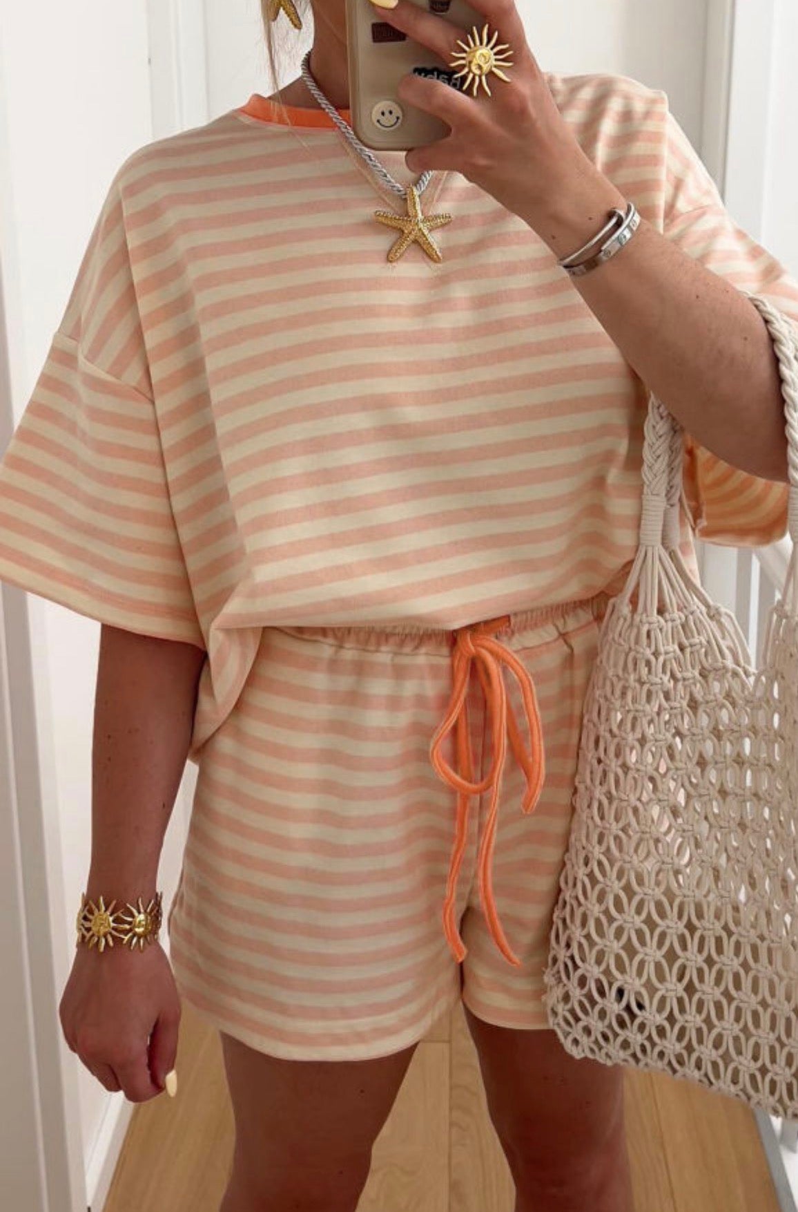 Peach stripe short set