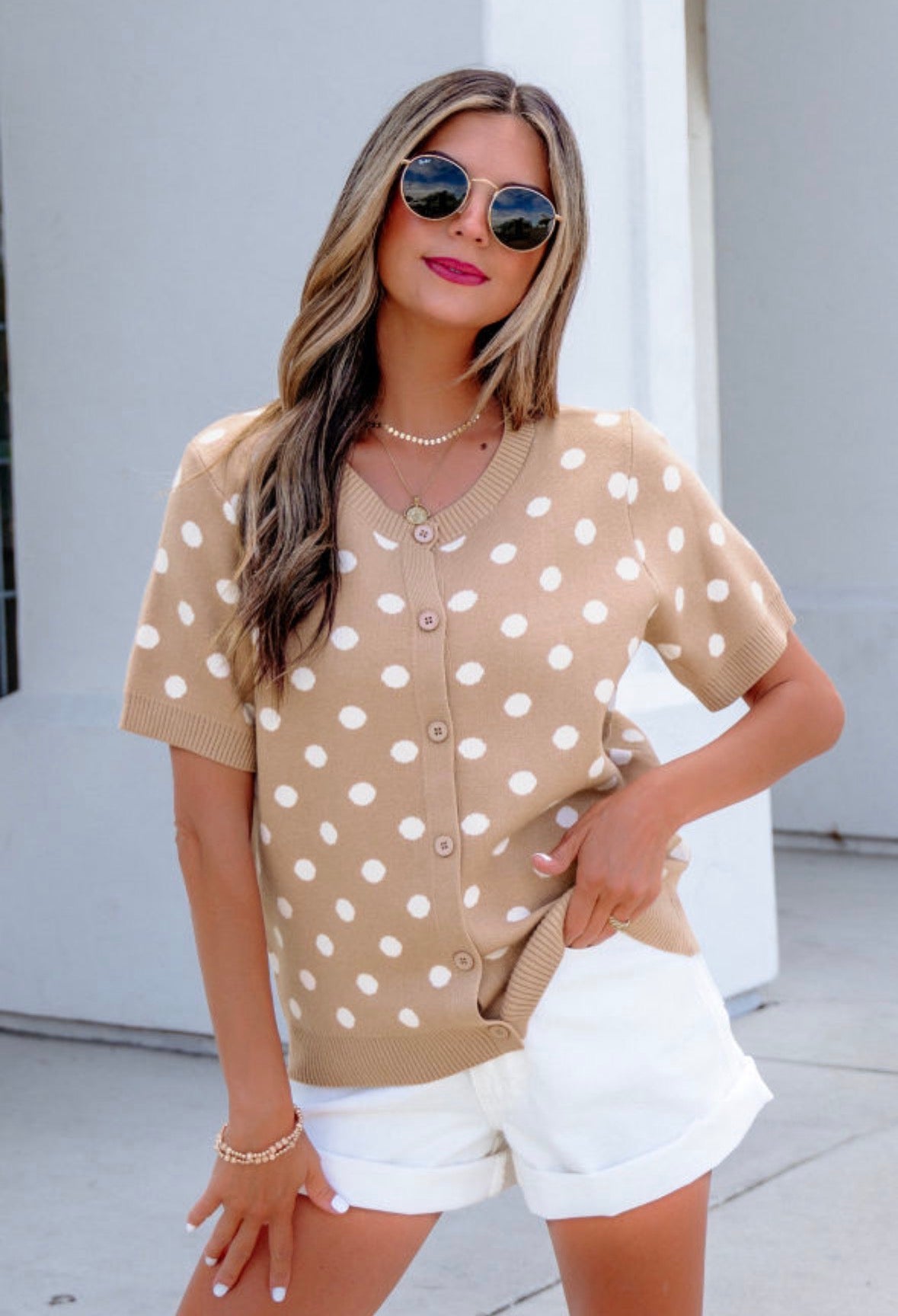Taupe polka dot sweater
