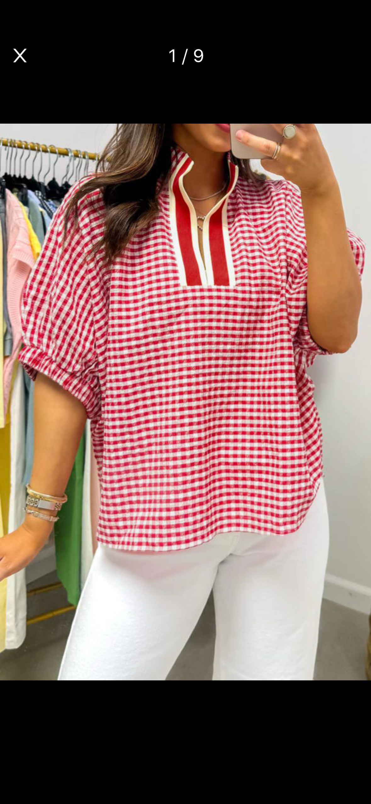 Red and white checked top