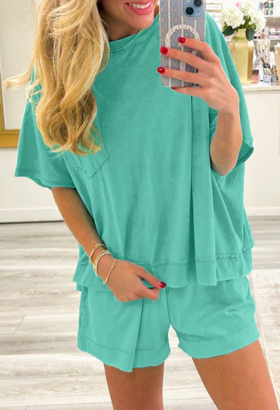 Green cotton short set