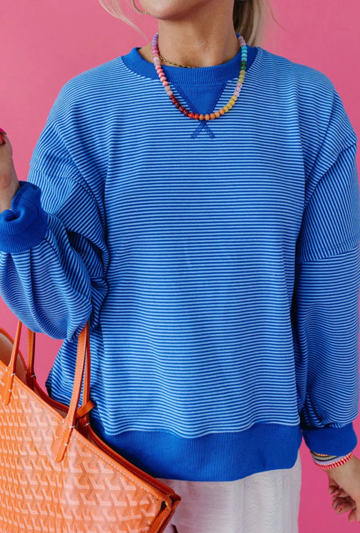 Blue striped pullover