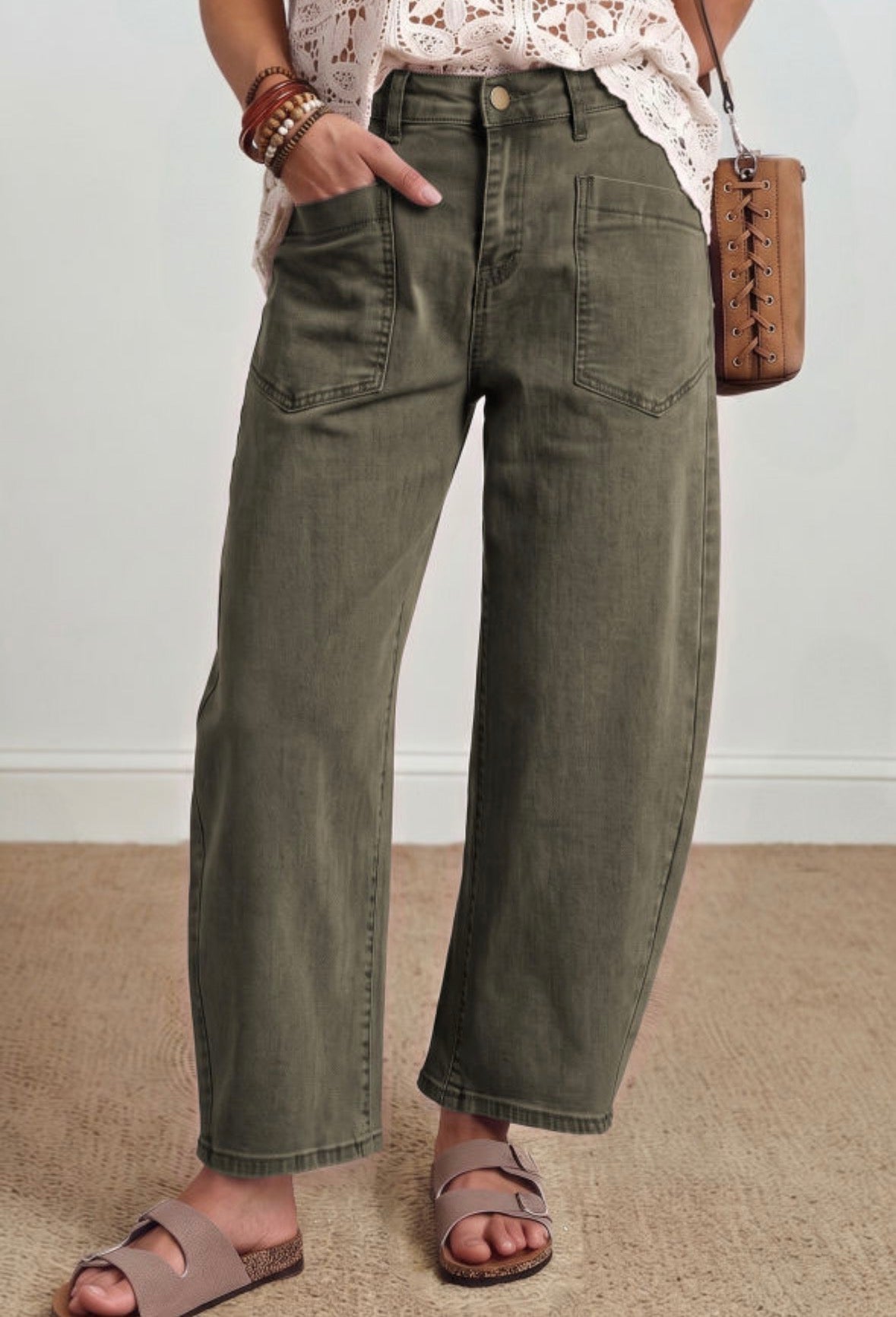 Olive barrel jeans
