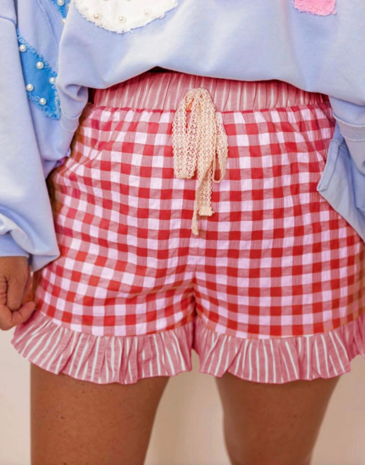 Red checked shorts