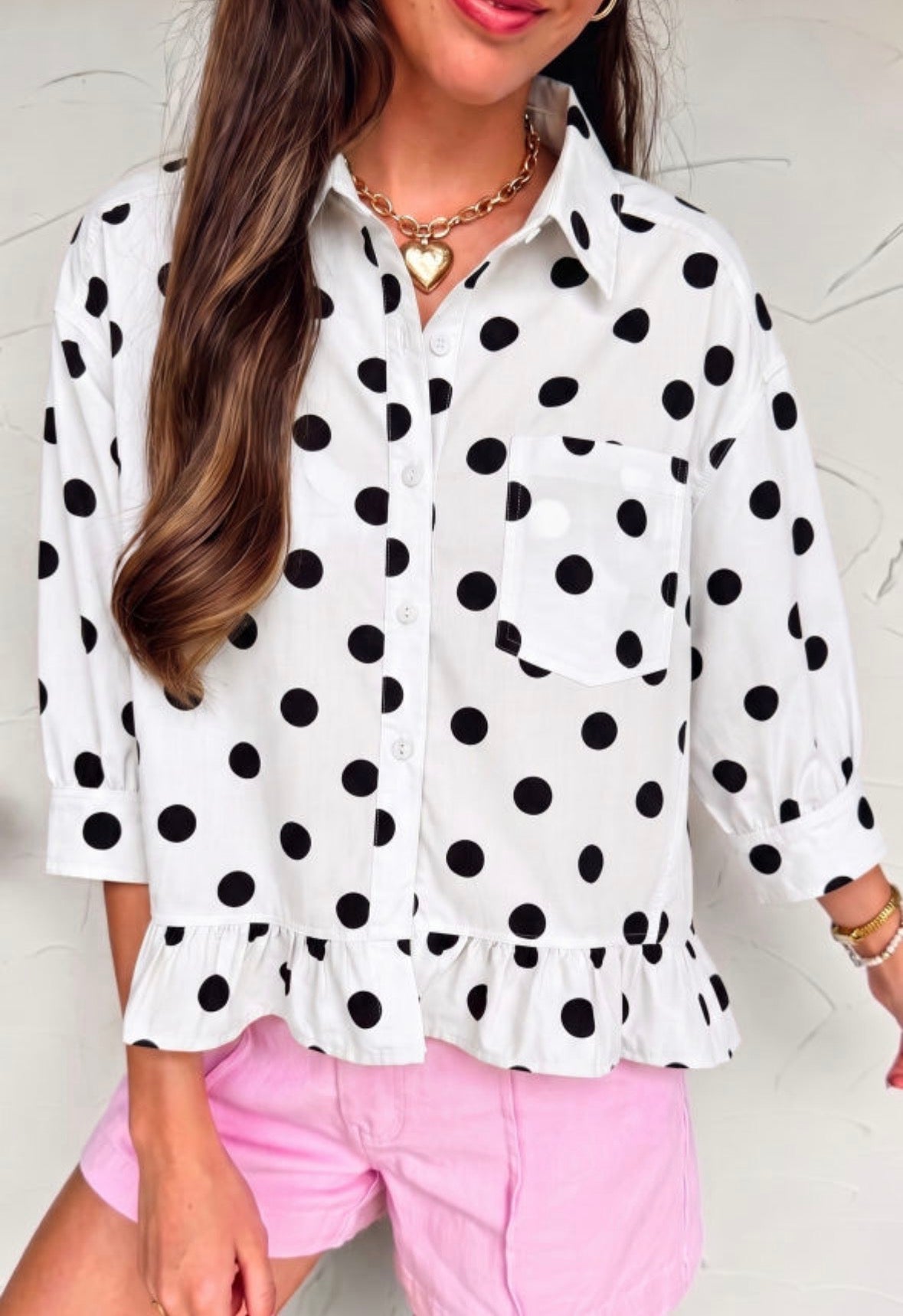 White and black polka dot top