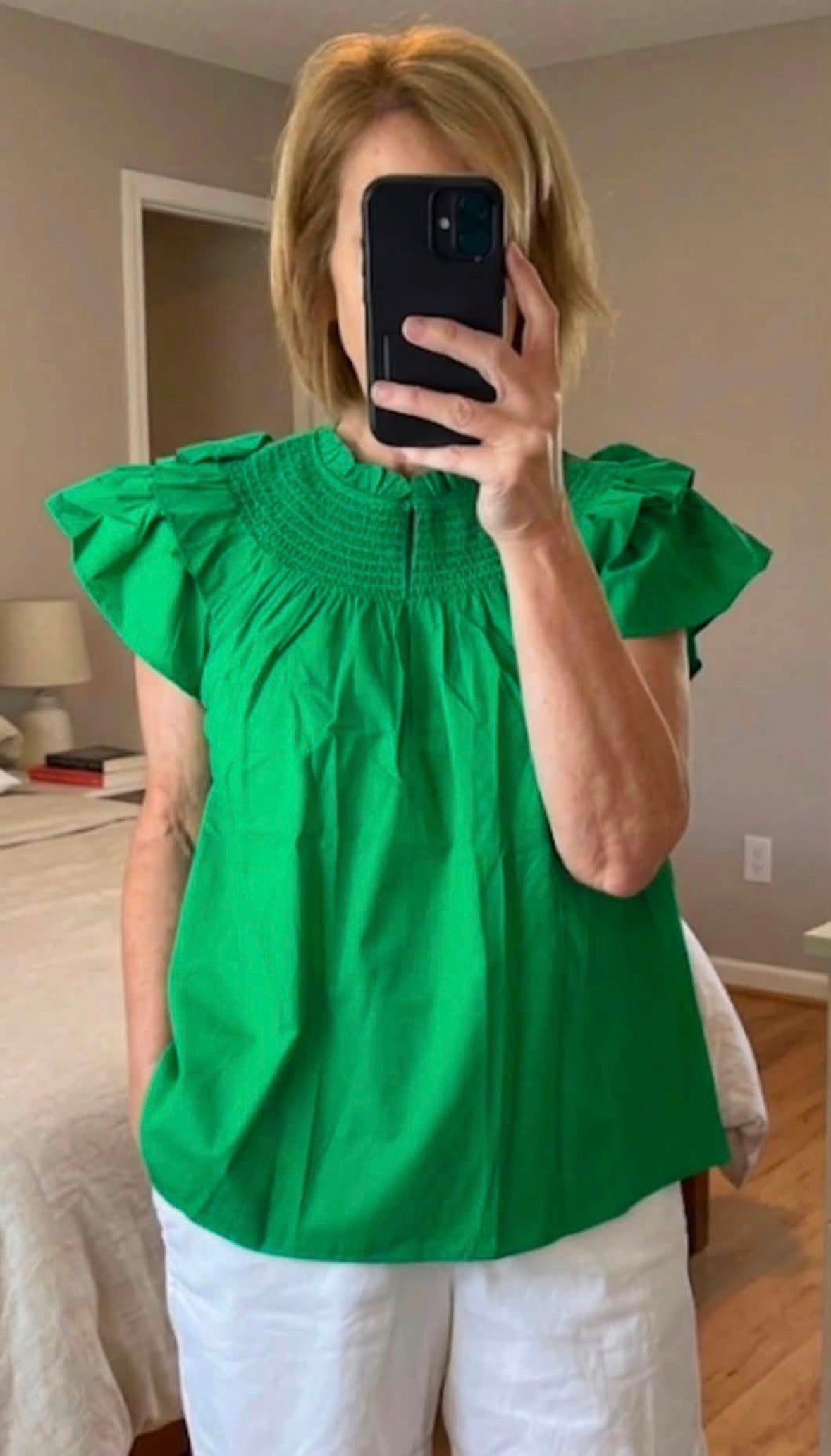 Green flutter sleeve top