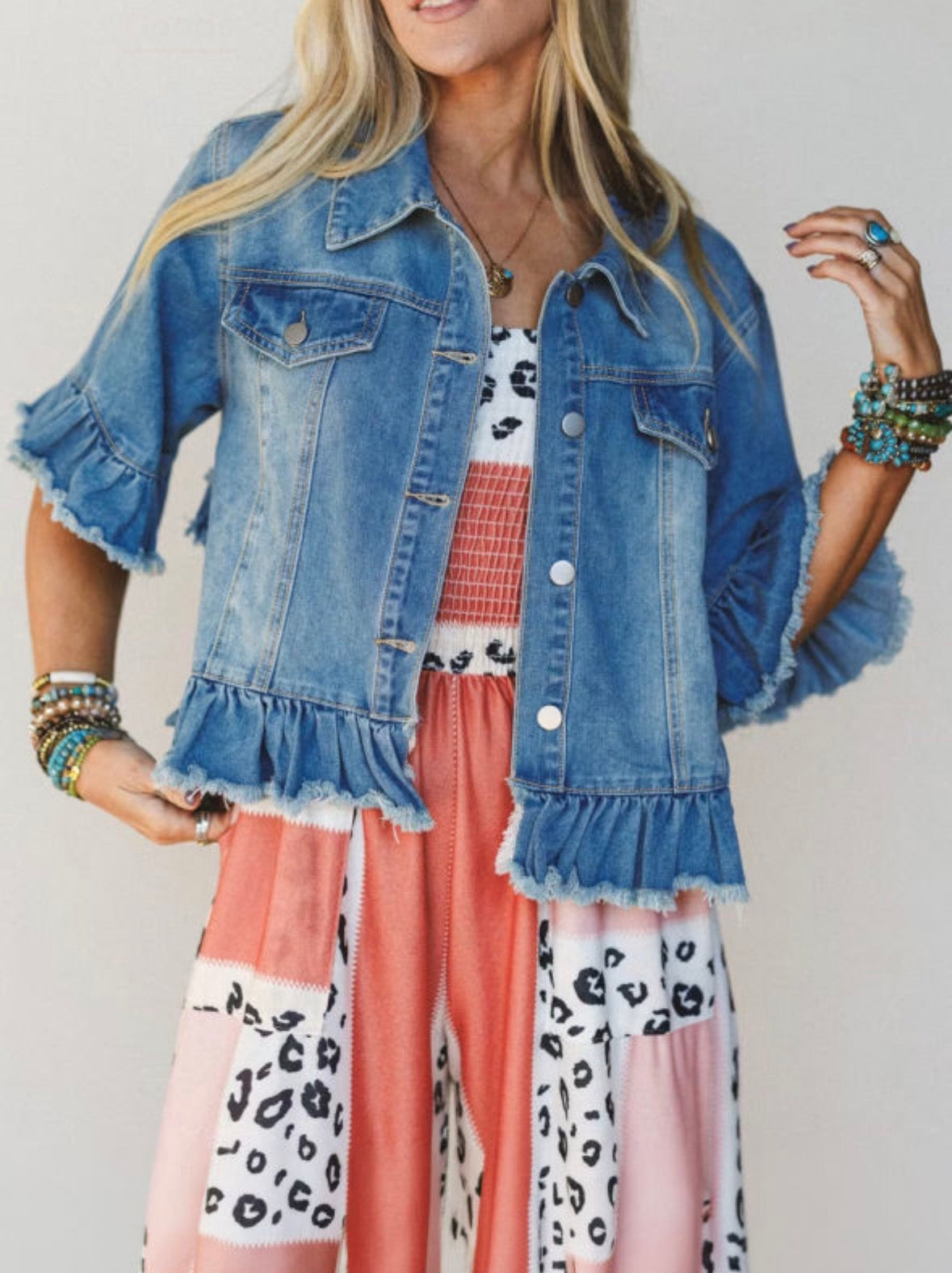 Denim short sleeve jacket