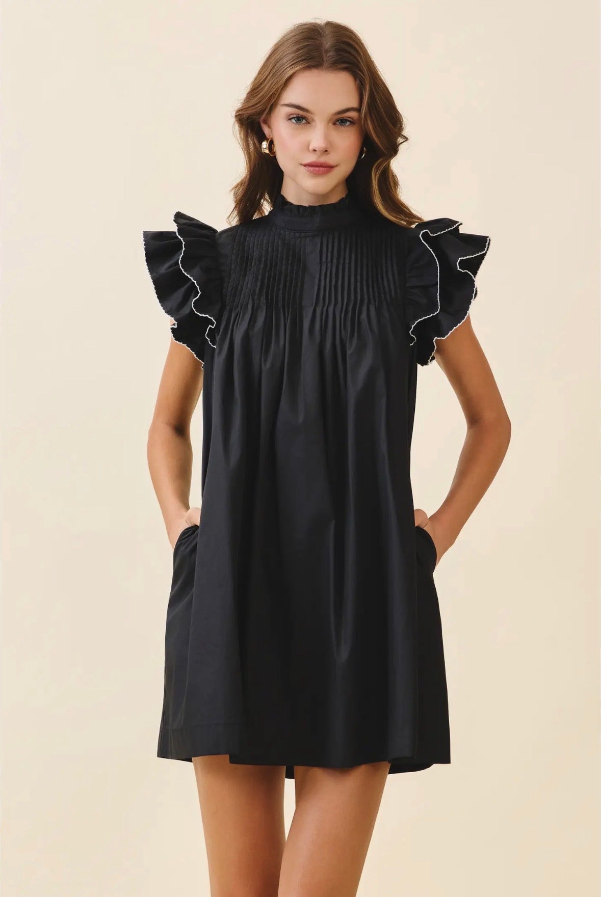Black dress with ruffle sleeves