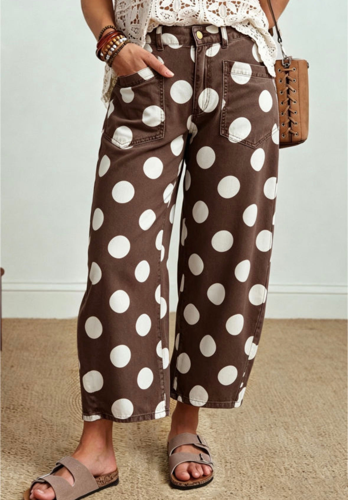 Brown polka dot pants