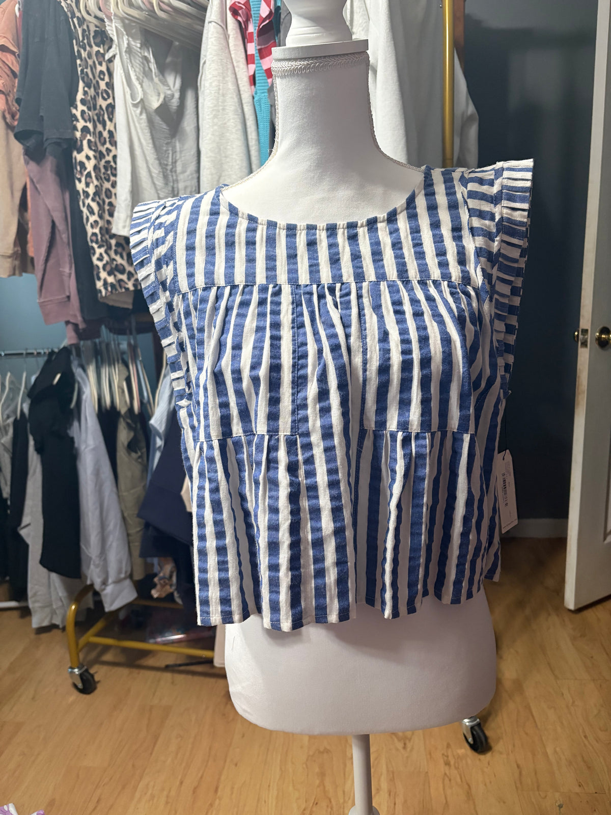 Blue and white striped crop top
