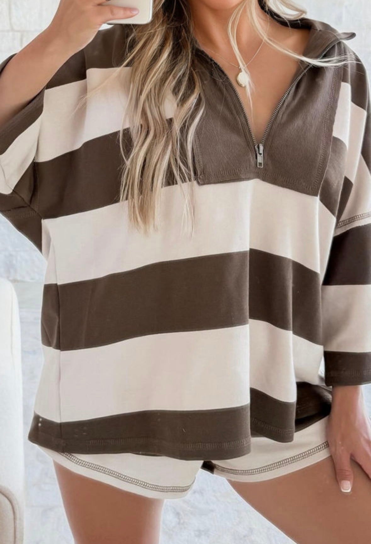 Brown and tan striped top