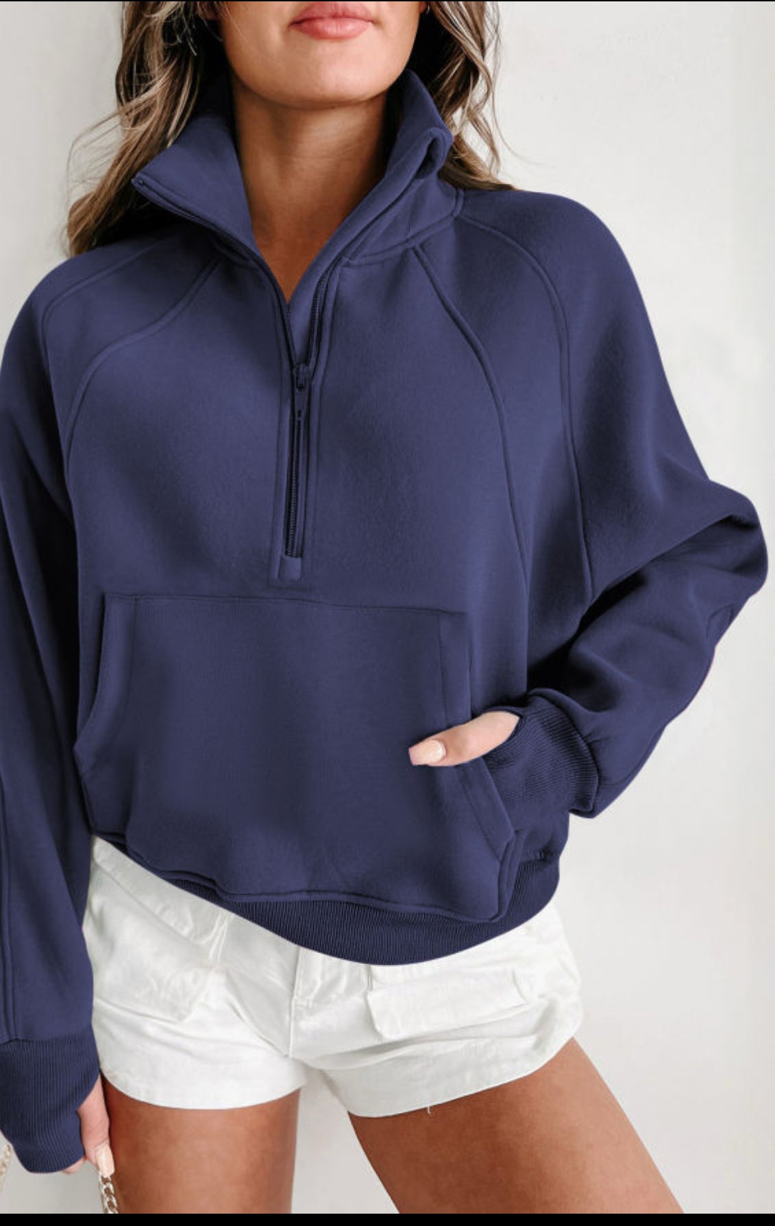 Navy quarter zip sweatshirt