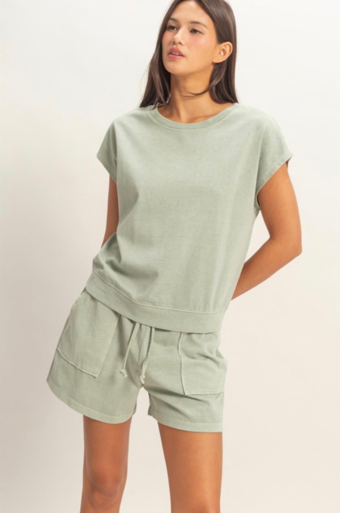 Sage green short set