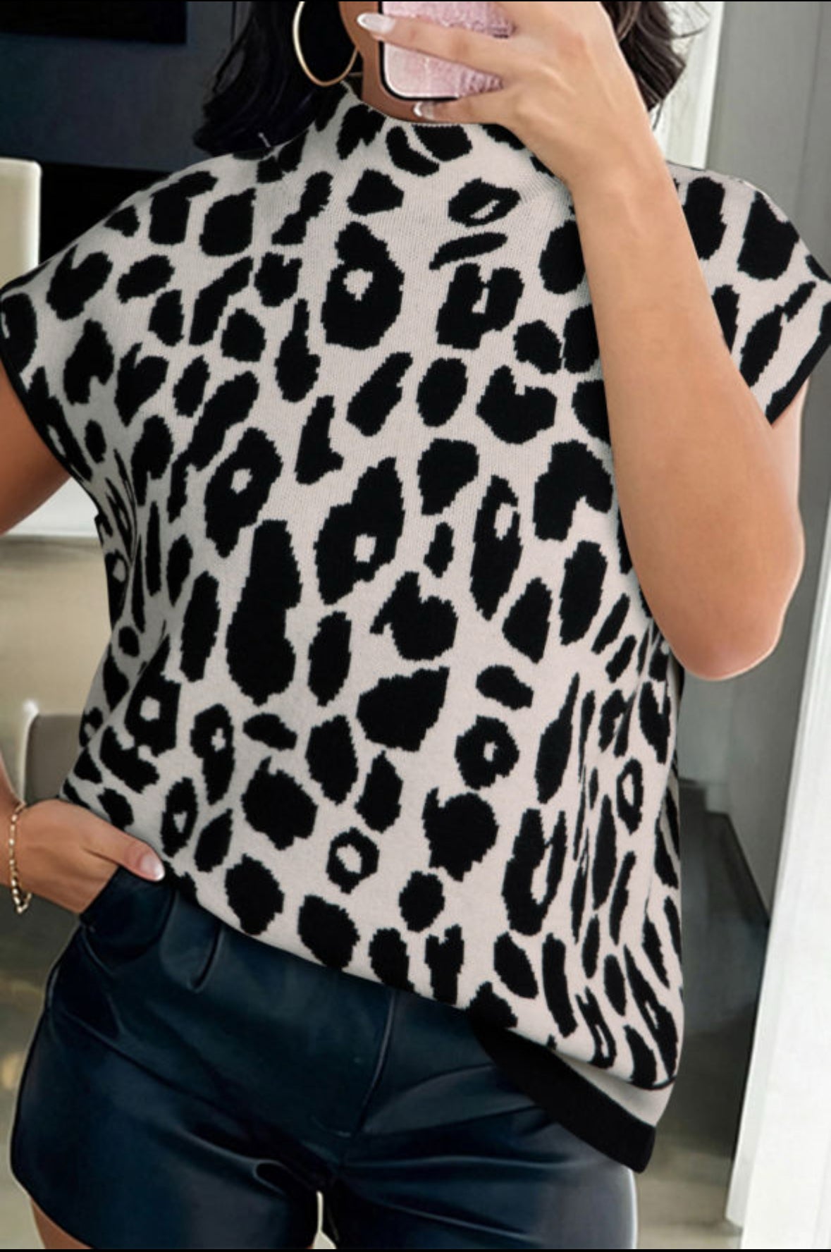 Leopard short sleeve sweater