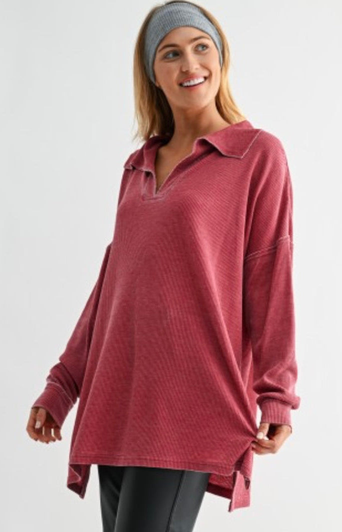 Mono B oversized waffle knit top