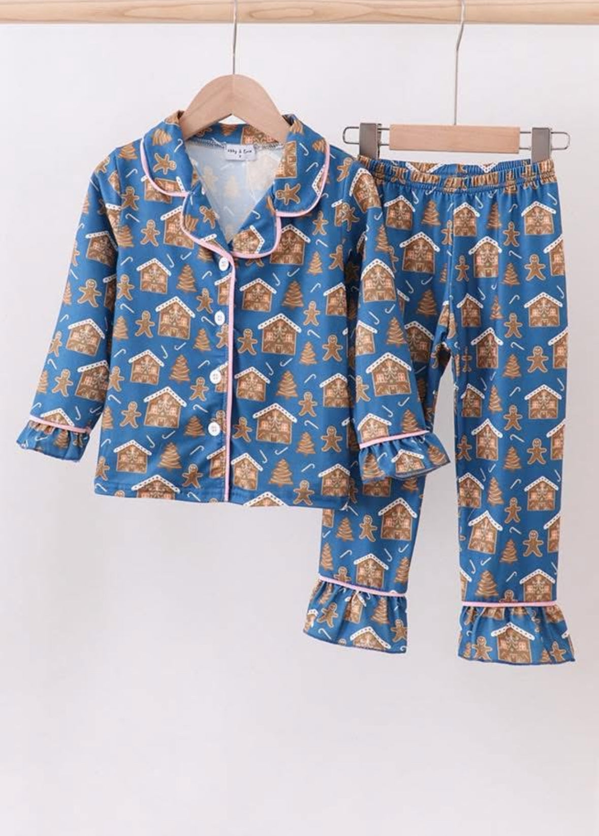 Girls Gingerbread pjs with ruffles