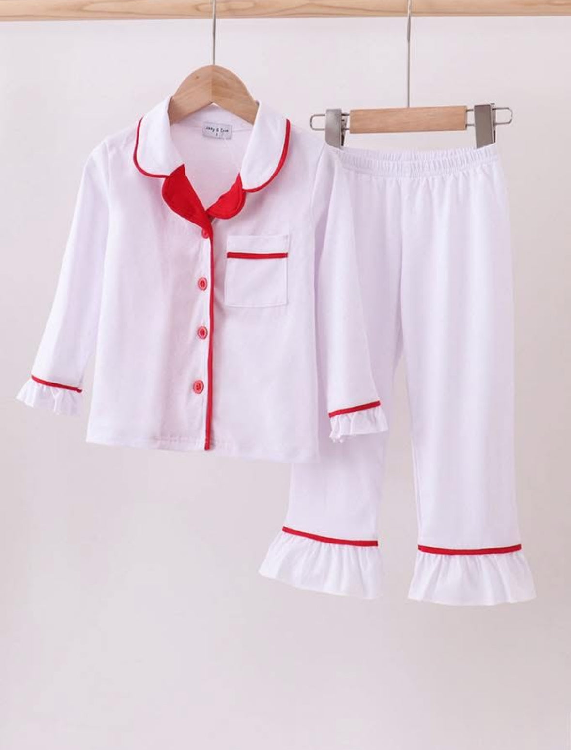 Girls white ruffle Christmas pjs