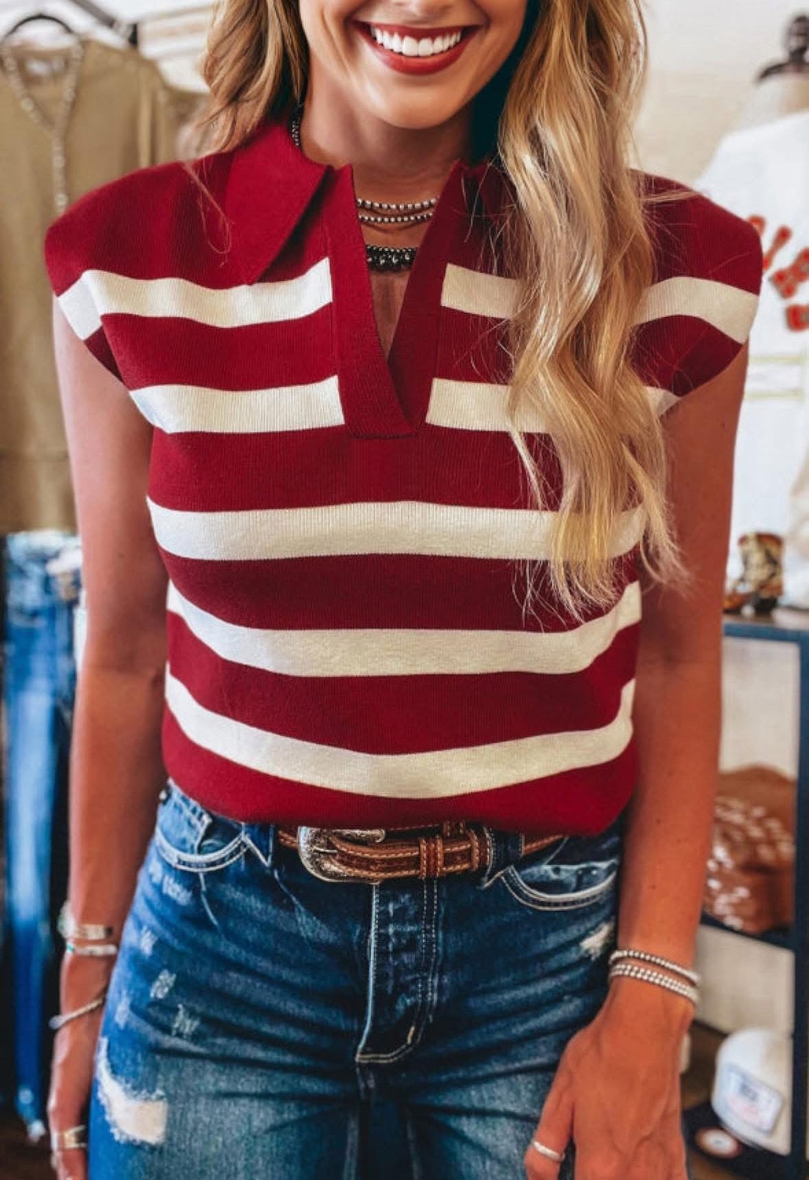 Red and white stripe sweater