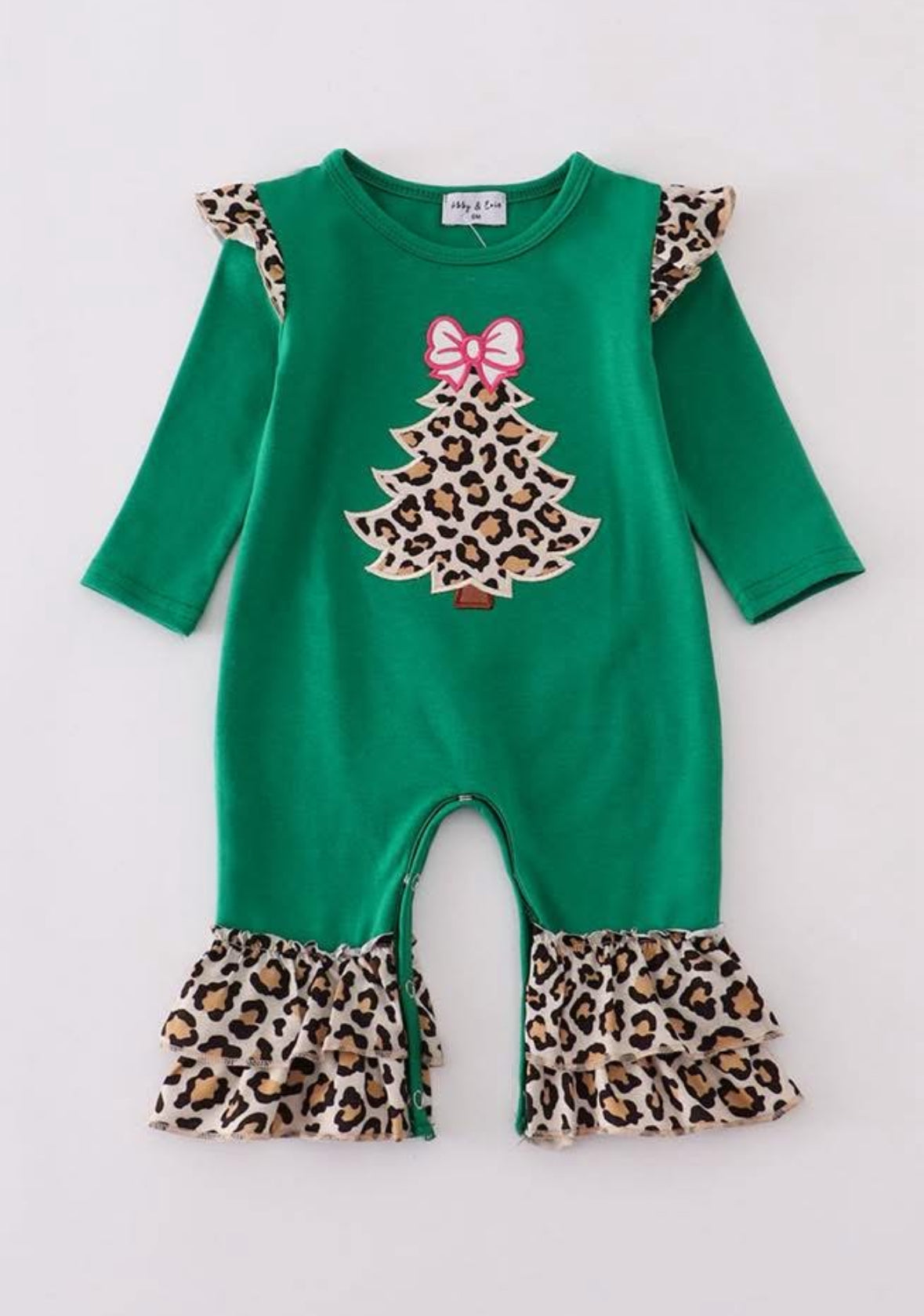 Green leopard romper