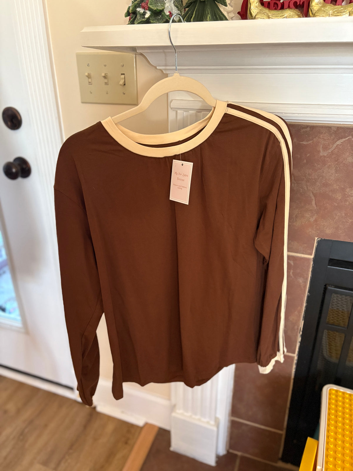 Brown long sleeve with cream trim