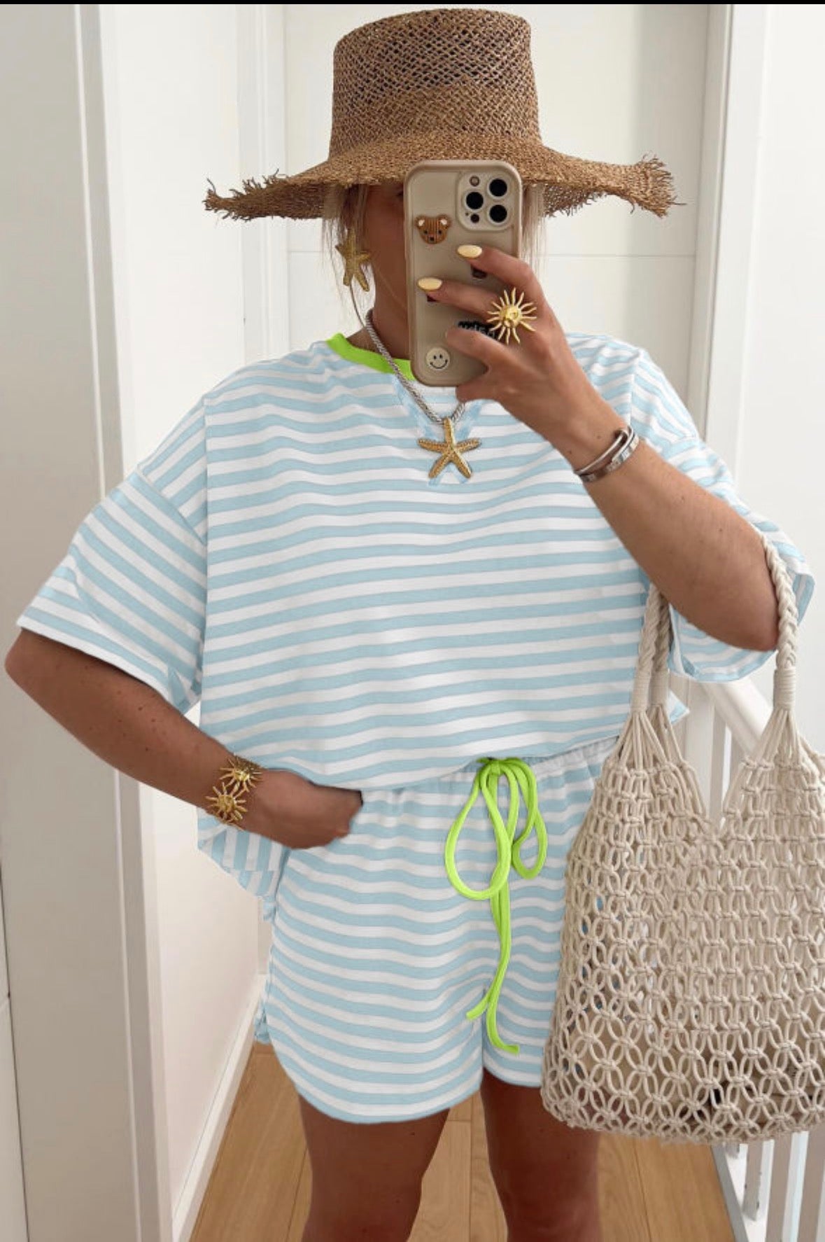 Sky blue stripe short set