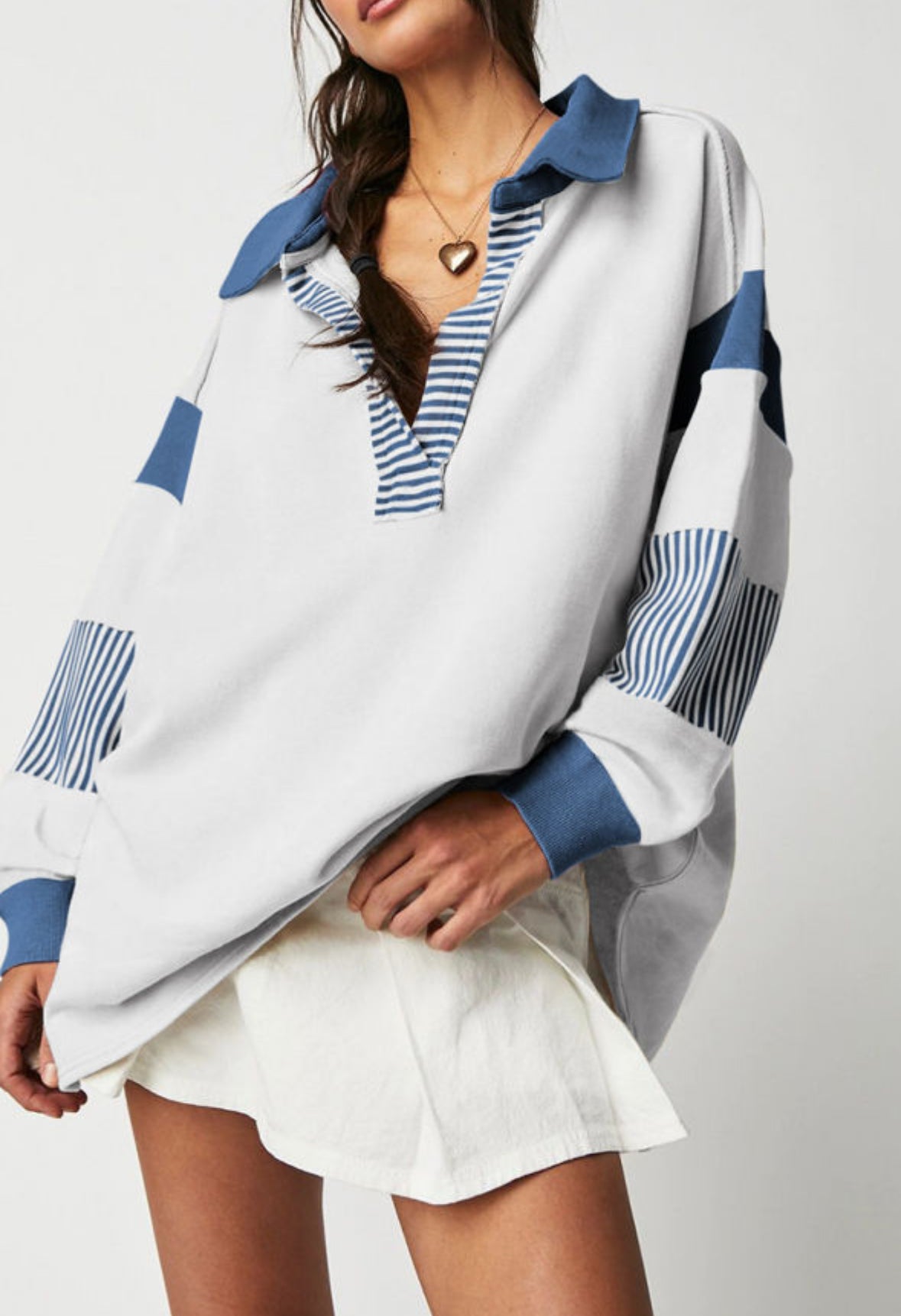 White and Blue Collared Long Sleeve