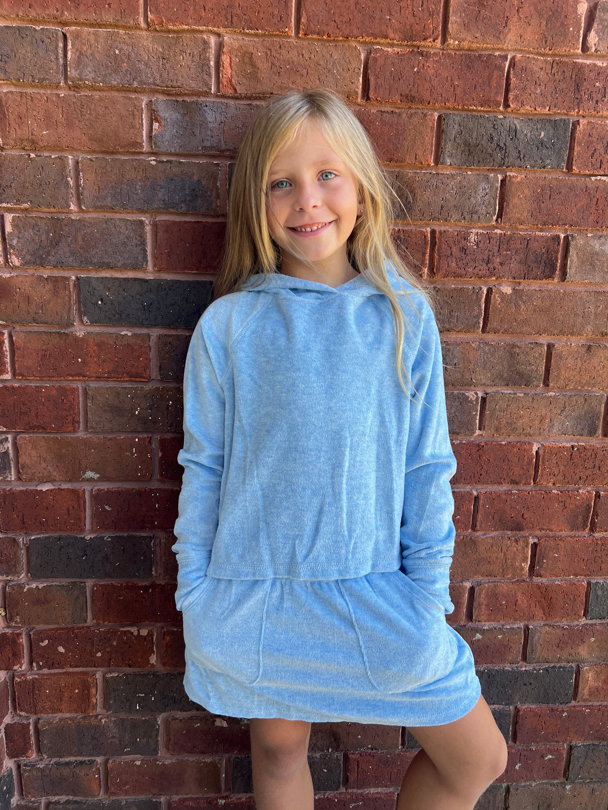 Blue Velour Girls Skort Set