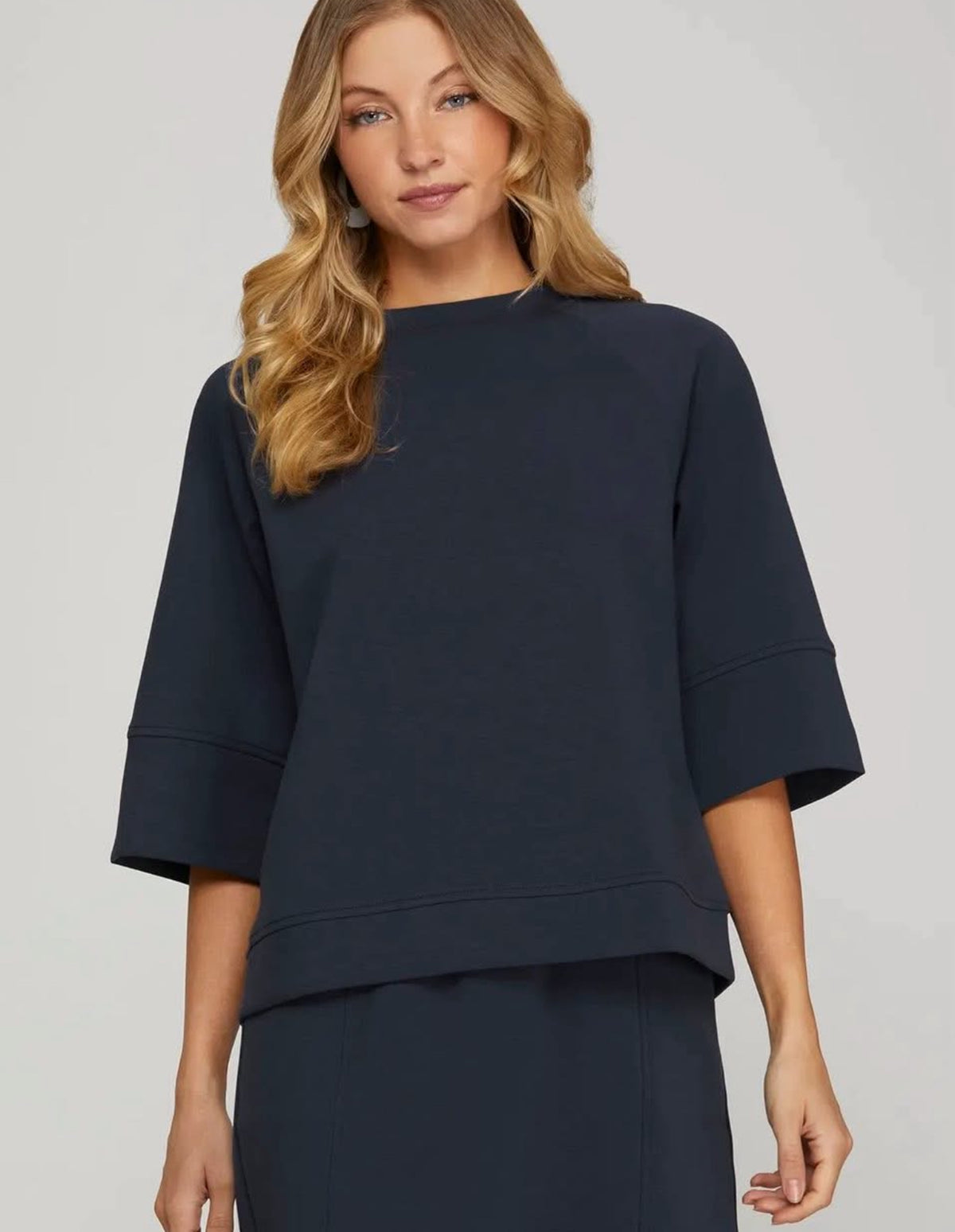 Navy 3/4 Sleeve Modal Top